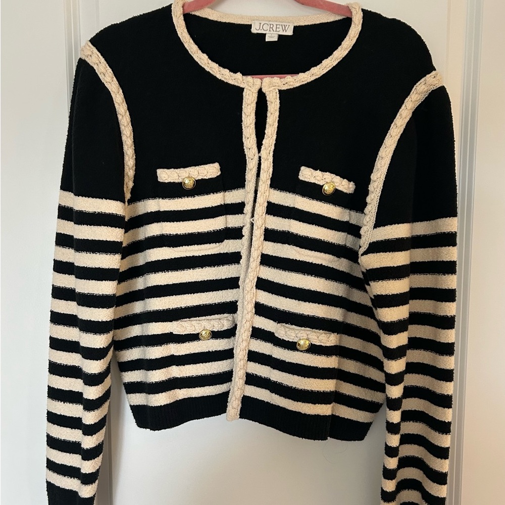 J. Crew Black and Cream Odette Lady Jacket, Size L